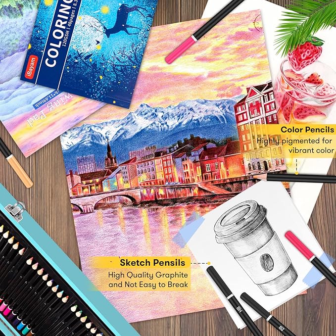 Arts and Crafts Gifts for Kids 6-14 Year Teens Boys Girls Christmas Gifts, 150-Pack Art Set Kits with 2 Sketch Pads, Coloring Book, 24 Colored Pencils, 24 Oil Pastels, 24 Watercolor, 60 Crayons