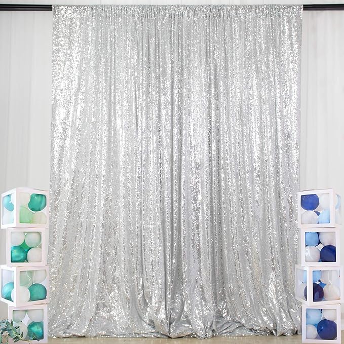 ShiDianYi Silver Sequin Wedding Backdrop - 10x10FT Photo Booth Curtains for Parties & Events
