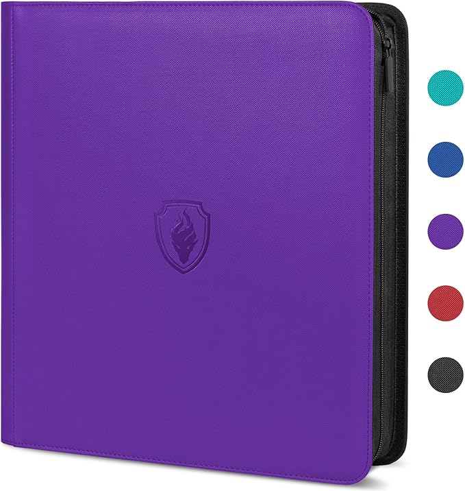 Premium Zip Card Binder 12 Pocket, Fabmaker 912 Pockets Trading Card Binder, PU Zipper Card Collection Album, Sturdy Side-Loading Card Book Holder for MTG, TCG, Game Cards, Sports Cards, Purple