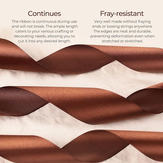 Dark Brown Satin Ribbon 1 inch X Continuous 100 Yards, Single Face Polyester Ribbon Perfect for Gift Wrapping, Flower Bouquet, Wedding Decor, Crafts, Bow Making, Sewing and More