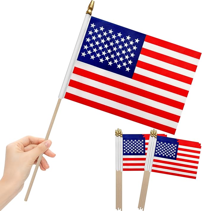 12Pcs 8×12 Inch Small American Flags on Stick Mini USA Flags US Handheld Flag for Outside,Veterans Day Memorial Day 4th of July Independence Day Decorations