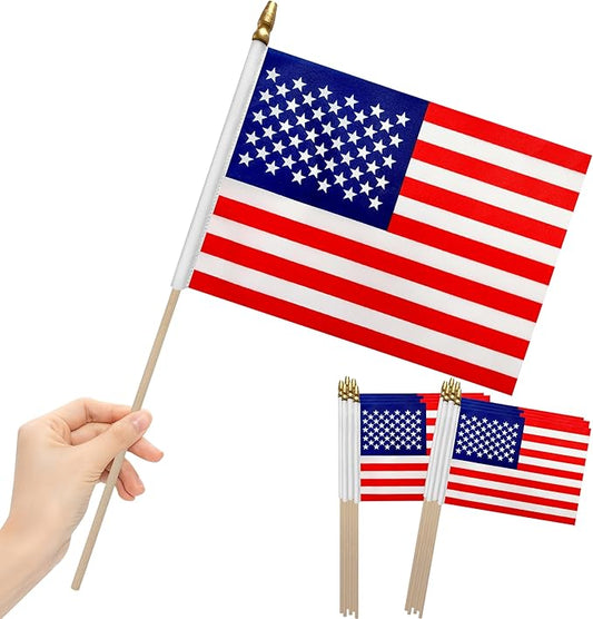 12Pcs 8×12 Inch Small American Flags on Stick Mini USA Flags US Handheld Flag for Outside,Veterans Day Memorial Day 4th of July Independence Day Decorations