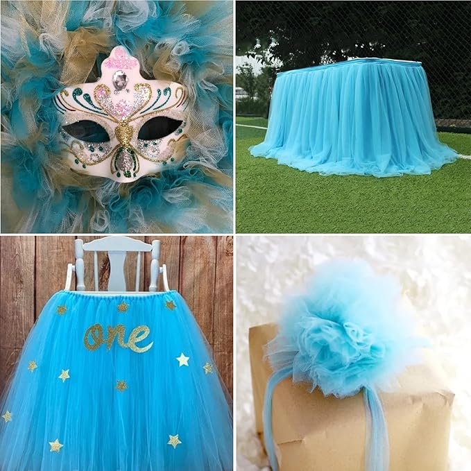 Light Blue Tulle Fabric Rolls 6 Inch by 100 Yards (300 feet) Fabric Spool Tulle Ribbon for DIY Tutu Bow Baby Shower Birthday Party Easter Wedding Decorations Christmas Craft Supplies
