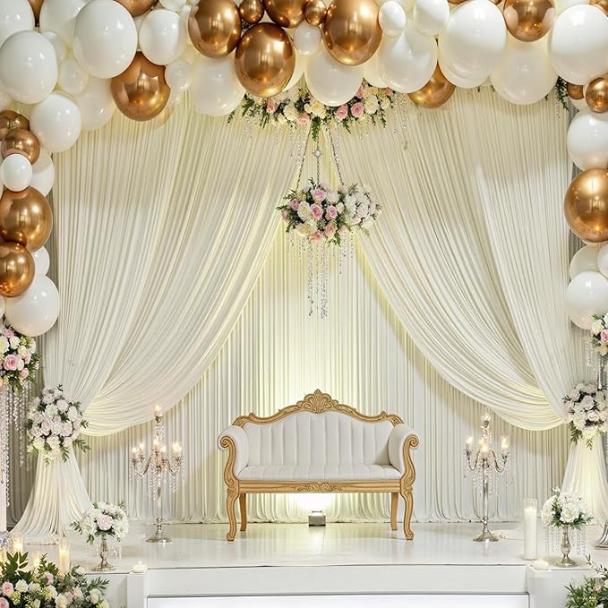 10×12ft Wrinkle Free Ivory Backdrop Curtain for Wedding Parties, 2 Panels 5×12ft Long Soft Silky Polyester Backdrop Drapes Cream Photo Back Drop Curtains for Party Photography Background Cloth