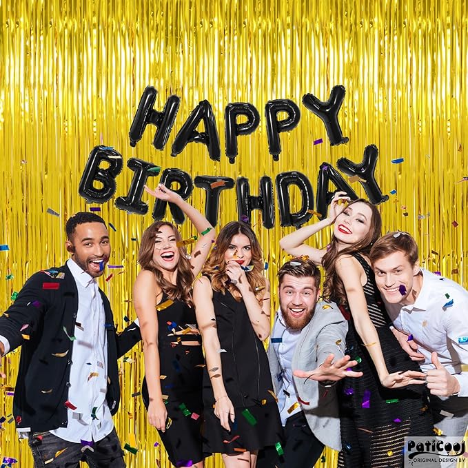 Christmas Decorations Gold Streamers Thicken 4 Pack 3.2 x 8.2 FT - Golden Tinsel Foil Fringe Backdrop Curtains Party Backdrop for Birthday, Prom, Hollywood, Anniversary Party Decorations