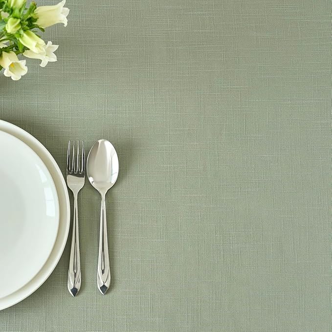 maxmill Lux Faux Linen Table Cloth with Slubby Texture Wrinkle Resistant Anti-Shrink Soft Tablecloth for Kitchen Dining Tabletop for Buffet Banquet Parties Rectangle 60 x 140 Inch Sage Green