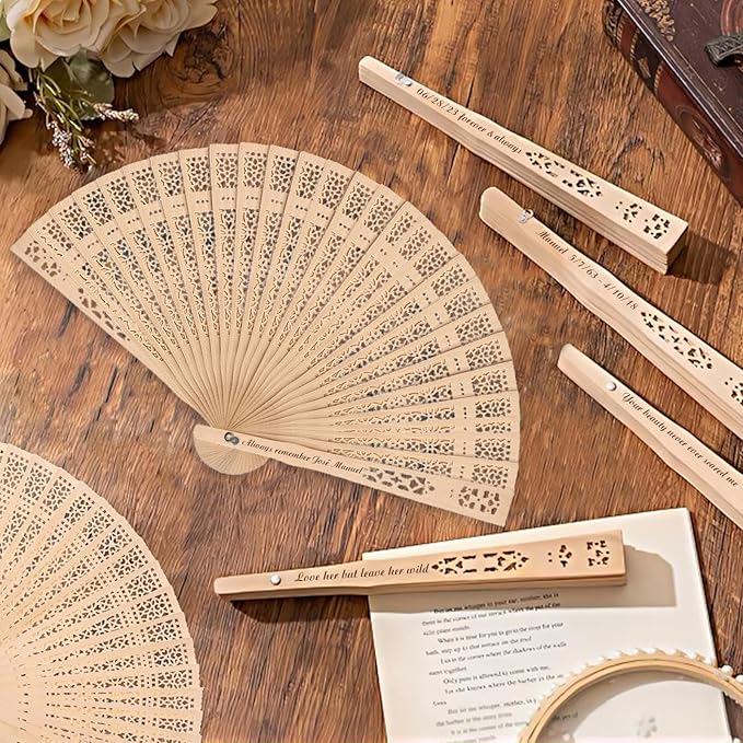 20Pcs Personalized Folding Hand Fans Custom Engraved Summer Wedding Fans,Personalized Wooden Fans Party Favor Bridal Shower Gifts for Guests