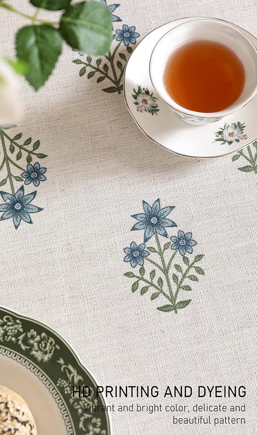 ISAENNE Designer White Linen Small Round Tablecloth,Chinoiserie Floral Elegant Indoor Table Cloth,Fall Stain Proof Decor Tablecloths for Dining Thanksgiving Kitchen,Diameter 55"-Mosella F
