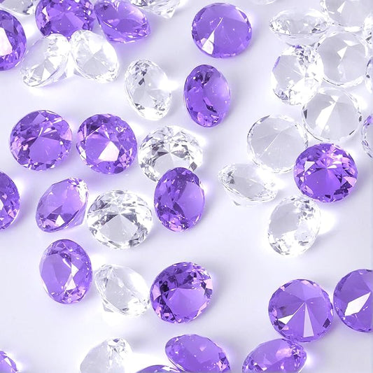 Acrylic Diamond Fake Gems Vase Filler, Babenest 240pcs 3/4 Inch Faux Diamonds Crystals Jewels for Table Scatters Wedding Party Event Arts & Crafts Birthday Decoration (240, Purple/Clear)