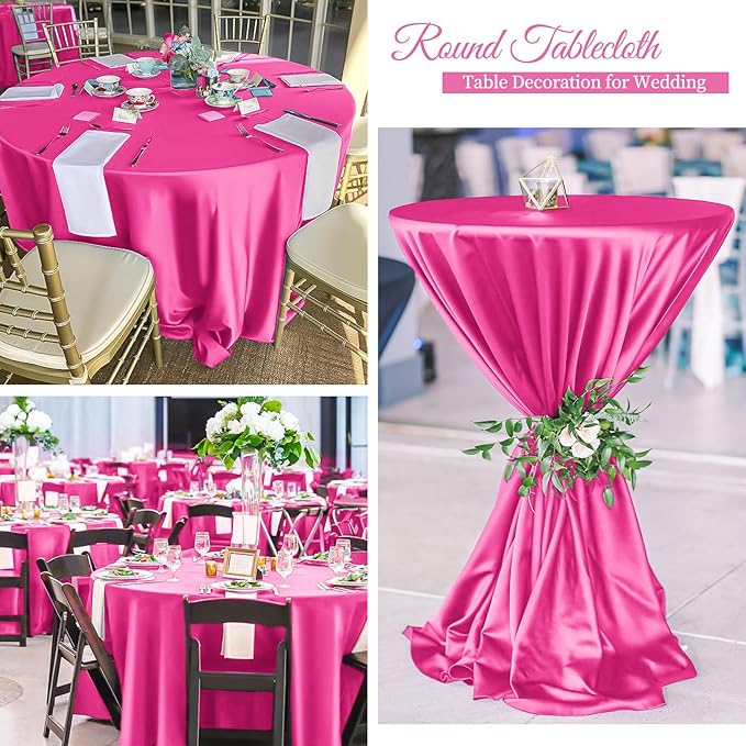 fani 6 Pack 120 Inch Hot Pink Satin Tablecloth - Silky Round Tablecloth Overlay Smooth Fabric Table Cover, Bright Table Decoration for Wedding Party Banquet Events Restaurant Kitchen Dining