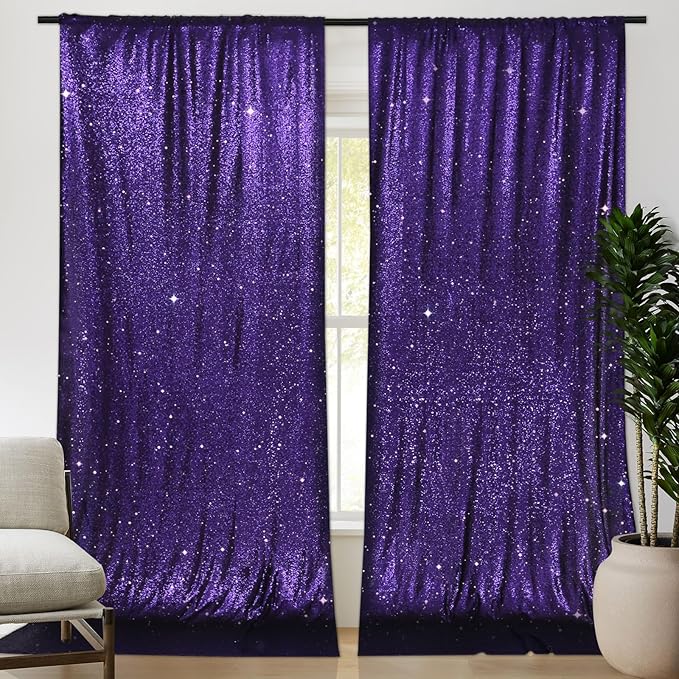 PartyDelight Sequin Backdrop Purple 2 Panels 5Ft x 10FT Photography Photo Booth Back Drop Wall Decoration Outdoor Wedding