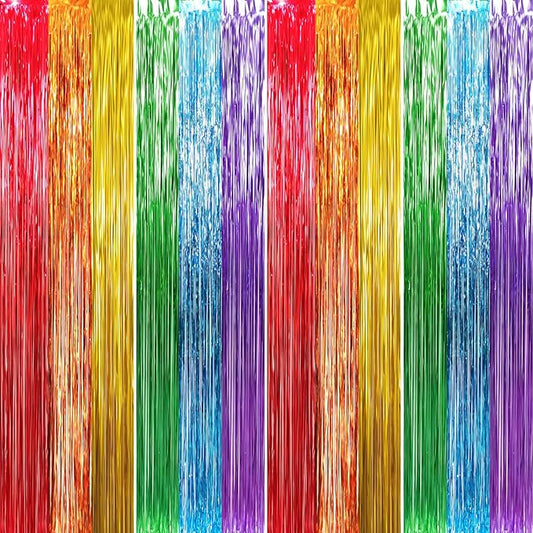 GOER 3.2 ft x 8.2 ft Metallic Tinsel Foil Fringe Curtains Party Photo Backdrop Party Streamers for Birthday,Graduation,New Year Eve Decorations Wedding Decor (4 Packs,Rainbow Colors)