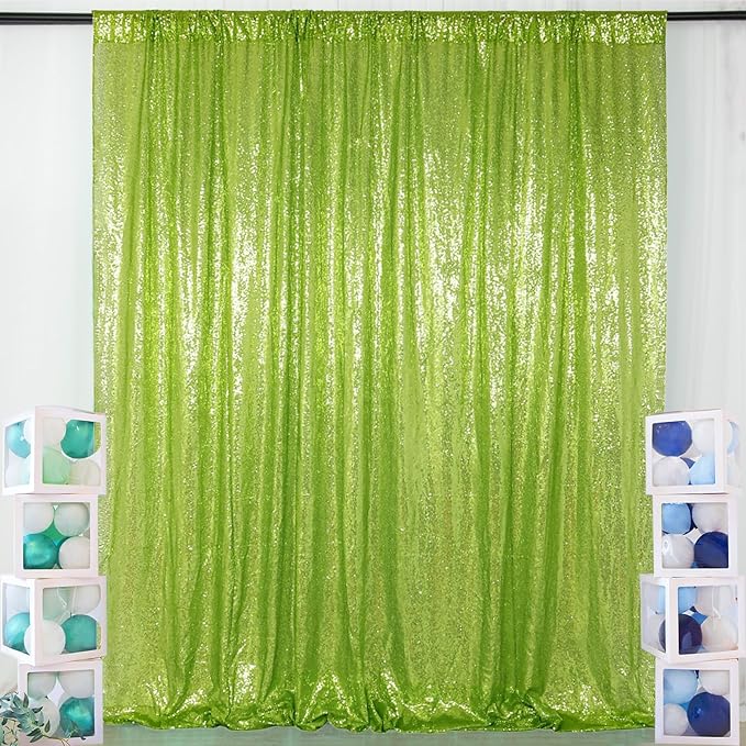 ShinyBeauty Green Sequin Backdrop Curtains 8ft 2 Panels Glitter Backdrops for Photoshoot Shimmer Background Wedding Backdrop Party (4FTx8FT,Olive Green)