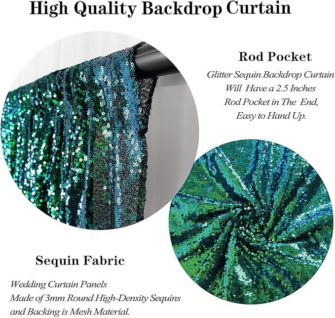 DUOBAO Colorful Green Sequin Backdrop Curtain 7FTx7FT Iridescent Green Glitter Sequins Photography Backdrops Wedding Ceremony Shiny Shimmer Wall Background Baby Shower Party Decorations (7FTx7FT)