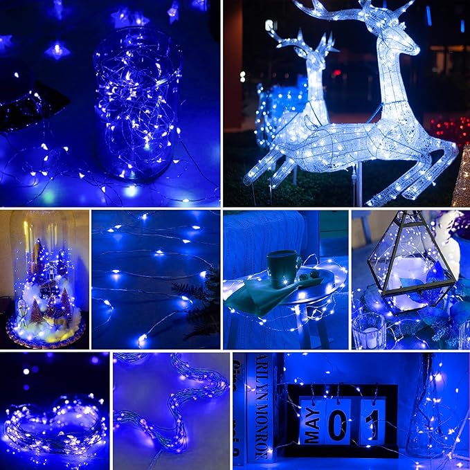 pozzolanas 24 Pack Blue Battery Operated String Lights - 7ft Waterproof Fairy Lights with 20 LEDs for Home, Mason Jar, Party, Wedding, Halloween, Christmas Decorations