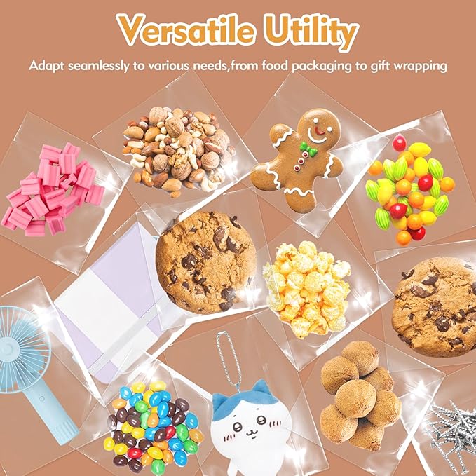 200 Pcs Clear Cellophane Bags 4 x 6 inches Cookie Bags, Self Sealing Cellophane Bags Resealable Cookie & Candy Bags for Party, Christmas, Family Baking Supplies