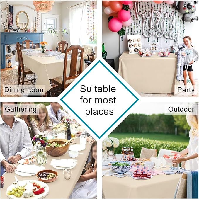 Hiasan Square Tablecloth - Waterproof and Spillproof Washable Fabric Table Cloth for Dining Room Kitchen, Beige, 70 x 70 Inch