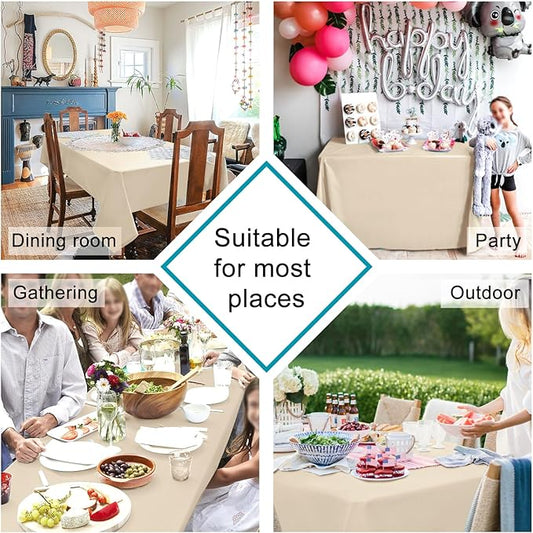 Hiasan Square Tablecloth - Waterproof Washable Polyester Table Cloth for Dining Room Kitchen Party Camping, Beige, 54 x 54 Inch