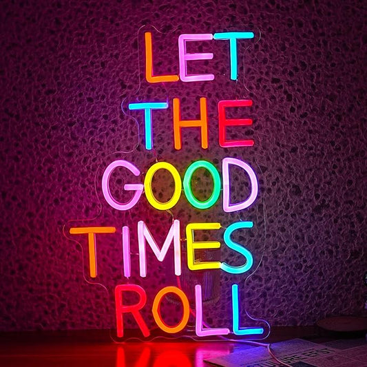 Let The Good Times Roll Neon Sign Good Times Sign Neon Light for Wedding Decor Colorful Words Led Light Sign for Bedroom Bar Party Wall Decor Dimmable 16.5 * 10.6 In Neon Sign
