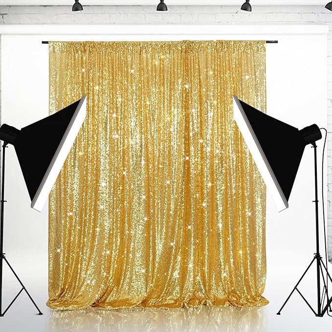 Eternal Beauty Gold Sequin Backdrop, 10x10 Ft Glitter Background Curtains for Shimmer Photography Party Wedding Birthday Back Drop Decor