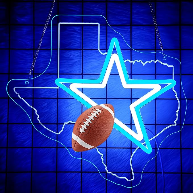 Cowboy Football Neon Sign Texas Neon Sign for Wall Decor - Neon Star Acrylic USB Powered LED Wall Art Decor, Light Up Sign Dimmable, for Man Cave Bedroom Bar Club Party Game Room 14.02 x 13.35 Inches