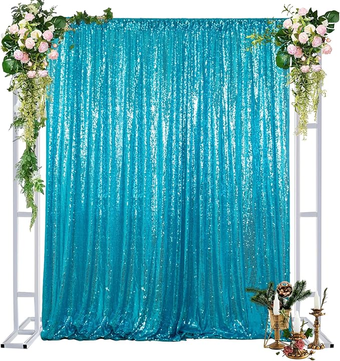DUOBAO 10x10ft Turquoise Sequin Backdrop for Photography, Reversible Glitter Curtain - Party Background for Weddings, Halloween, Birthdays, Baby Showers, TikTok Videos