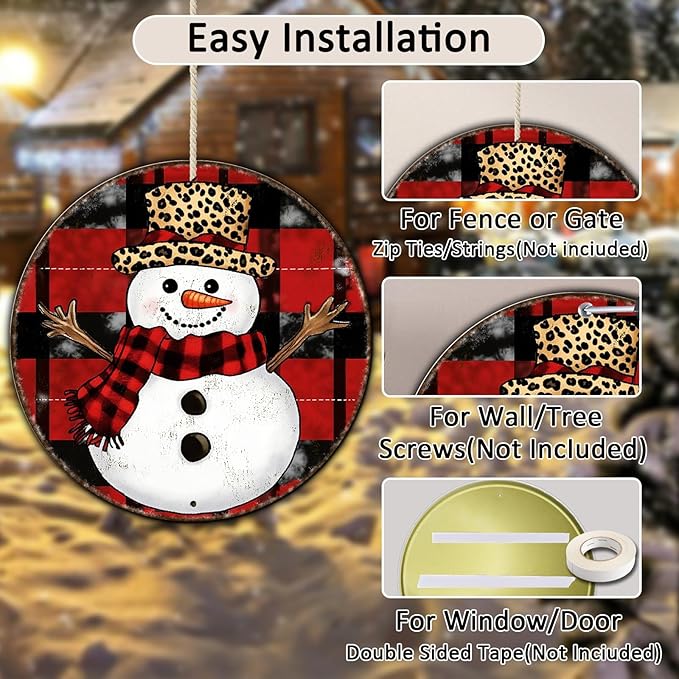 Round Christmas Snowman Tin Sign Vintage Snowman Sign Rustic Wall Decor For Christmas Home Fireplace And Holiday Gatherings Retro Sign 12 * 12 in