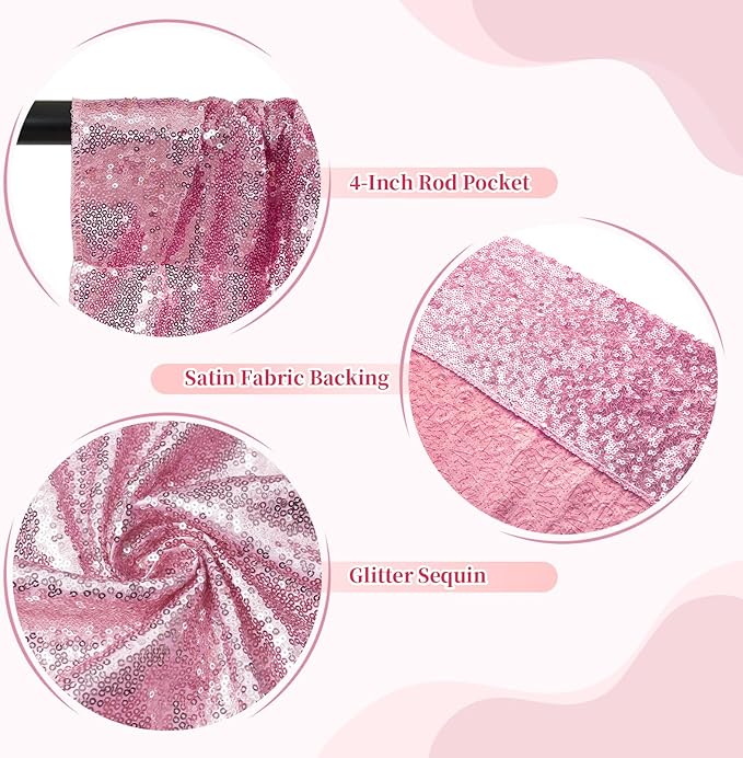 SquarePie Sequin Backdrop Less Transparent Background Sparkly Curtain for Wedding Party 4FT x 7FT Fuchsia Pink