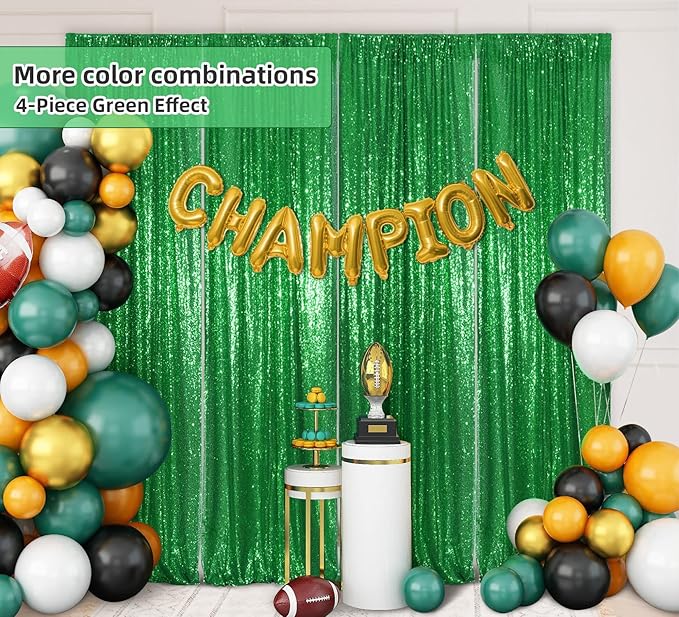 Juya Delight Sequin Backdrop Curtain,2PCS 2FTx8ft Glitter Backdrop Curtain for Party,Birthday,Christmas Wedding Decoration,Green