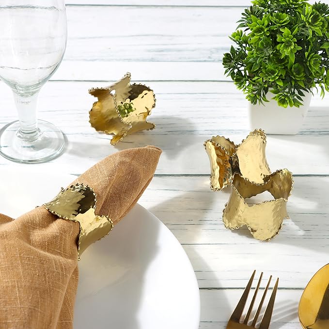 Set of 8 Antique Gold Blonde Napkin Rings - Elegant Metal Napkin Rings Table Decor, Lightweight, Durable, Perfect for Home Dining, Wedding, Reception, Banquets & Housewarming Gifts - ALPHA Living HOME