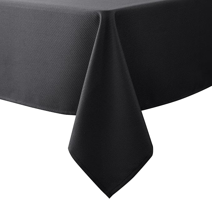 Biscaynebay Textured Fabric Tablecloths 52x70 Rectangular, Black Water Resistant Spill Proof Tablecloths for Dining, Kitchen, Wedding and Parties, Machine Washable