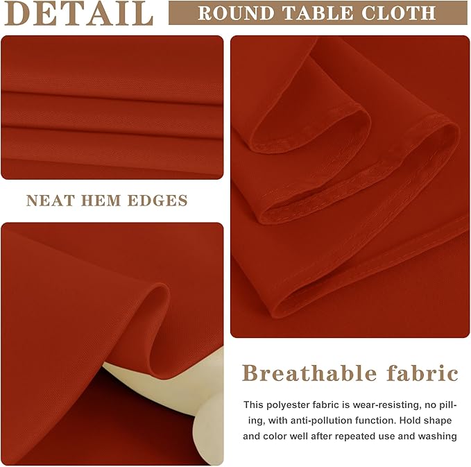 Fitable 6 Pack Rust Round Table Clothes - 70 Inches in Diameter - Stain Resistant and Washable Fall Tablecloths, Polyester Fabric Table Covers for Wedding, Party, Banquet, Gathering