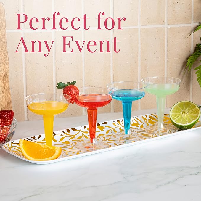 Prestee 24 Clear Plastic Coupe Glasses 4oz - Disposable Plastic Cocktail Cups, Martini Glasses, Margarita Glass, Champagne Glass for Parties, Cinco de Mayo, Taco Party, Weddings Decorations
