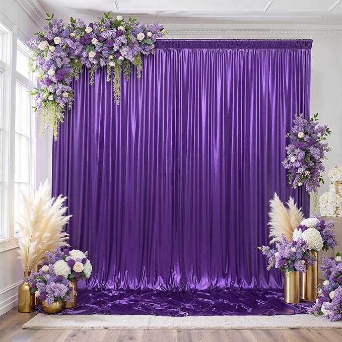 gogoparti 20x10FT Purple Sequin Backdrop Curtain - 4 Panels of 5x10FT Wrinkle-Free Glitter Drapes for Photography, Birthdays, Weddings & Graduations