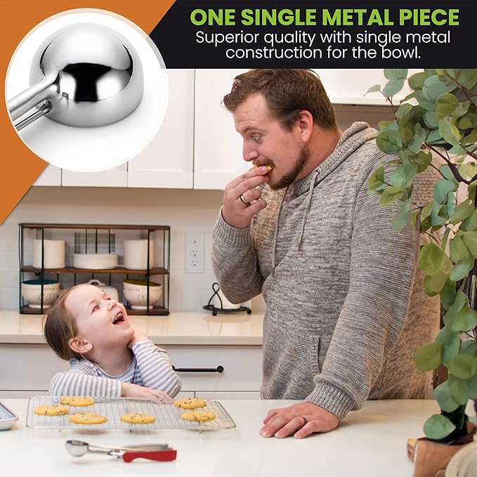 Spring Chef Red Medium 1.7 Tbsp Cookie Scoop for Baking - Stainless Steel #40 Melon Baller Scoop with Trigger Release - Multifunctional Food Scooper for Kitchen - Dishwasher Safe Cookie Baller
