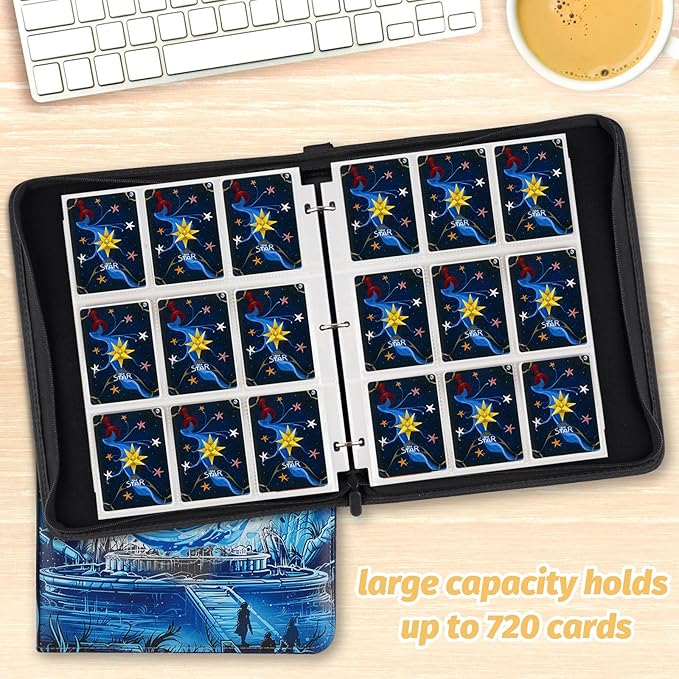 Card Binder for MTG Cards, Premium 9 Pocket Card Binder for Trading Cards, 720 Double Sided Pocket Collector Card Album for Standard Cards,Card Collection Folder for YGO/PTCG/Game Cards (Blue Print)