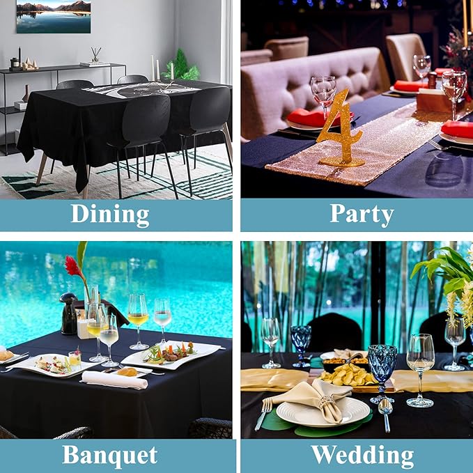 VidaFete Table Cloth 10 Pack 90 * 132inch Rectangle Tablecloth Polyester, Stain Wrinkle Resistant Polyester Dining Table Cover for Kitchen Dinning Party Wedding Rectangular Tabletop Decoration(Black)