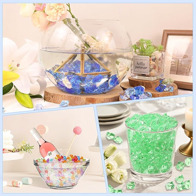 LAIDANLA 500PCS Purple Acrylic Gems Vase Fillers Fake Ice Cubes Plastic Diamonds Fake Crushed Rocks for Centerpiece DIY Party Table Scatter Prop Wedding Decoration Accessories