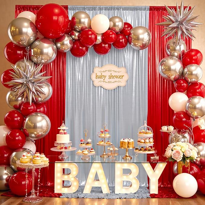 20x10ft Shimmer Red Sequin Backdrop Curtain for Parties, Thick Wrinkle Free Glitter Backdrop Drapes Photo Back Drop Curtains for Birthday Wedding Christmas Photography Background-4 Panels 5x10ft