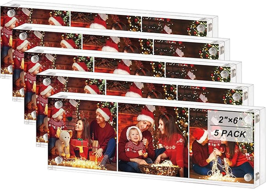 Boxalls 2x6 Inches Acrylic Picture Frames - 5 Pack, Clear Frameless 2x6 Photo Frames with Magnetic, Double Sided Transparent Desktop Frame (5 Pack)