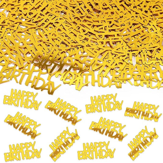 MARFOREVER Gold Happy Birthday Confetti Glitter, Birthday Party Metallic Foil Table Confetti Golden Birthday Cake Balloon Sprinkles Table Centerpiece for Adult Baby Birthday Party Decorations