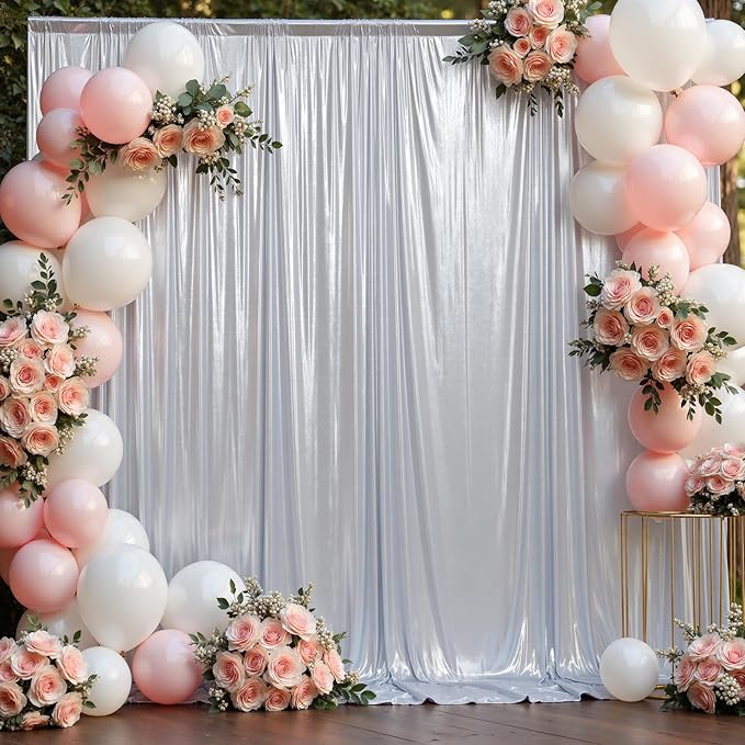20x10 ft Wrinkle Free Silver Sequin Backdrop Curtain for Parties,Thick Not Fall Glitter Wedding Drapes Backdrop,4 Panels 5x10ft Shimmer Photo Wall Back Drop Cloth for Birthday Photography Background