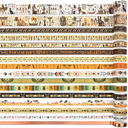 Mooker 16 Rolls Washi Tape Set - Decorative Tape Egyptian Style, Craft Tape for Journaling Supplies, Scrapbooking Supplies, Journaling Supplies, DIY Crafts, Junk Journal Supplies, Scrapbook Paper