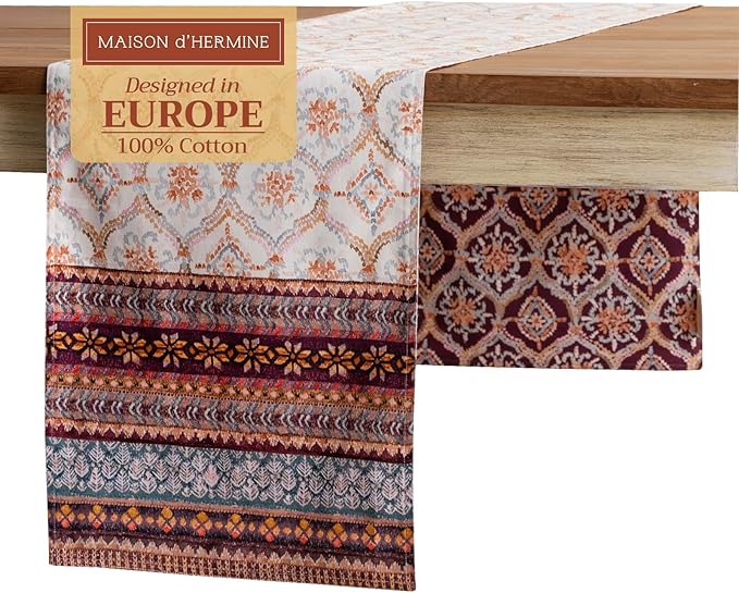 Maison d' Hermine Table Runner 100% Cotton Double Layer Table Runners 108 inches Long for Thanksgiving Christmas Decorations Home Kitchen Dining Party Wedding (Fair Isle, 14.5" x 108")