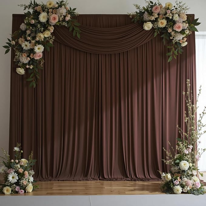 10 ft x 10 ft Wrinkle Free Brown Backdrop Curtain for Parties, Wedding Brown Photo Backdrop Drapes, Fabric 2 Panels 5x10ft for Baby Shower Photoshoot Engagement Birthday Photography Background