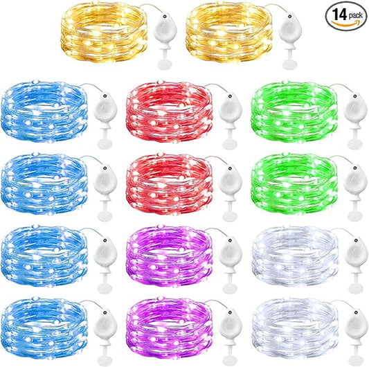 Brightown 14 Pack 6 Color LED Fairy Lights Battery Operated String Lights, 7ft 20LED Waterproof Silver Wire String Lights, Firefly Starry Moon Lights for Mason Jars DIY Christmas Wedding Party Bedroom