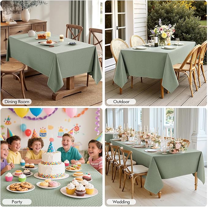 MIULEE Sage Green Linen Cottton Table Cloth Rectangle Tablecloth Waterproof Spillproof Cross-Star Textured Table Cltoth Decorative Farmhouse Style for Dining Party Weddings 52x70 Inch