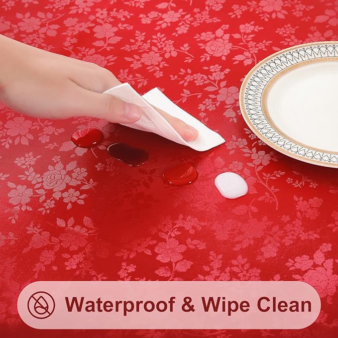 Smiry Rectangle Table Cloth, Waterproof Heavy Duty Vinyl Tablecloths, Wipeable Washable Table Cover for Kitchen and Dining Room (Red, 60" X 140")