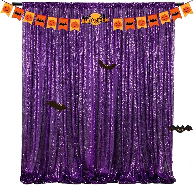 Purple Sequin Backdrop 10FTx10FT 1 Panel Sparkle Curtain Glitter Metal Background Drape for Weddings Showers Parties Photography Halloween