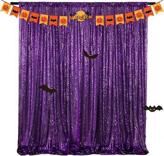 Purple Sequin Backdrop 10FTx10FT 1 Panel Sparkle Curtain Glitter Metal Background Drape for Weddings Showers Parties Photography Halloween